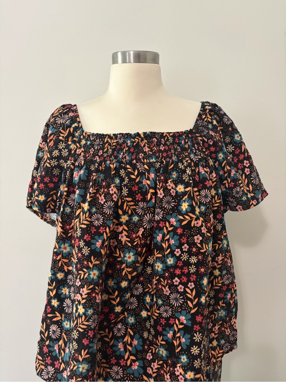 Joyspun Smocked Gauze Pajama Set Black Soot Fall Floral Wide Leg L Cottagecore - Picture 5 of 14